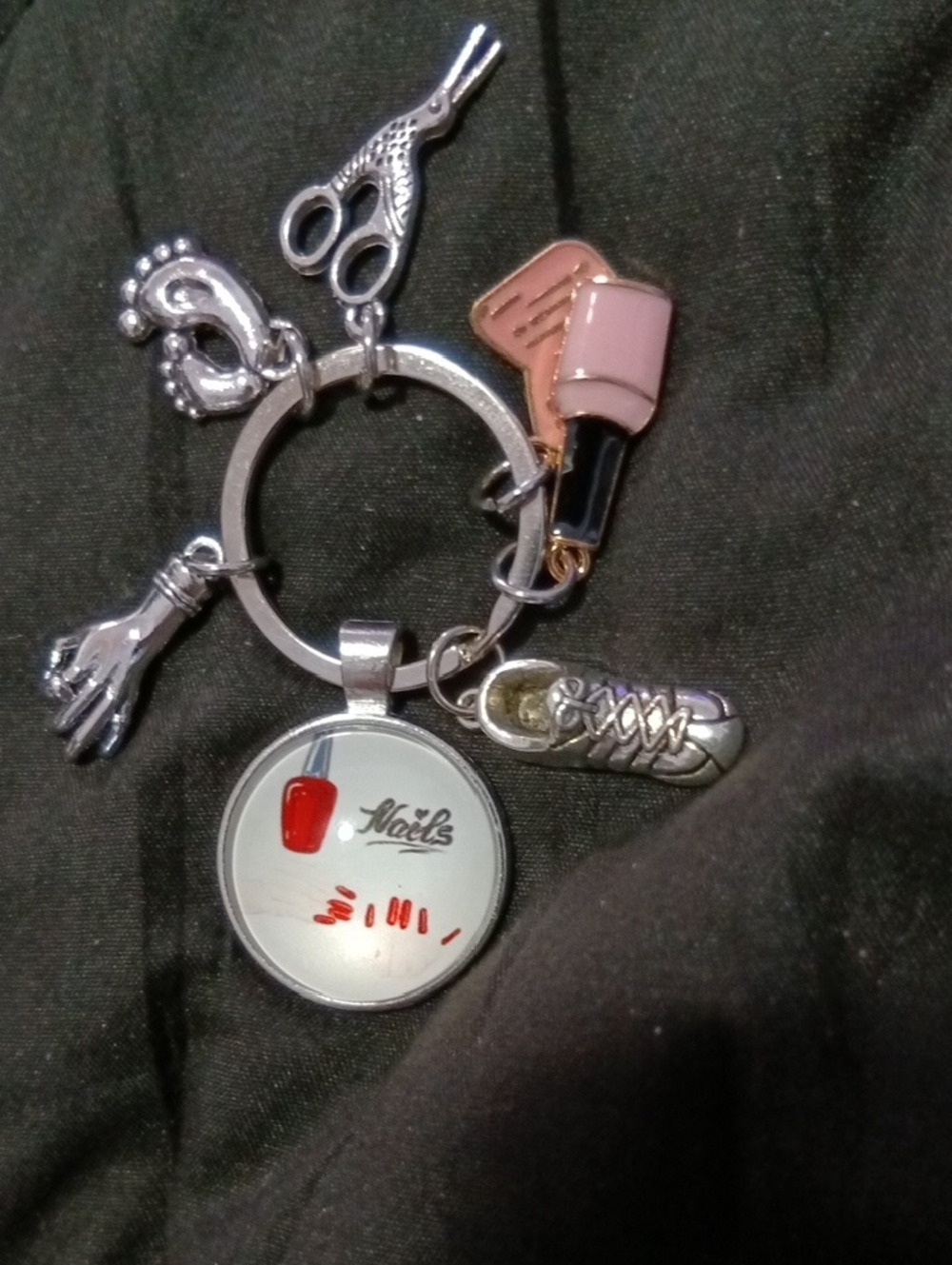 Nails & Beauty Charm Keychain with Pink Nail Polish Charm( CUSTOM)